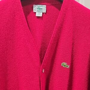 Vintage Lacoste Hot Pink V‑Neck Cardigan with Crocodile Patch
